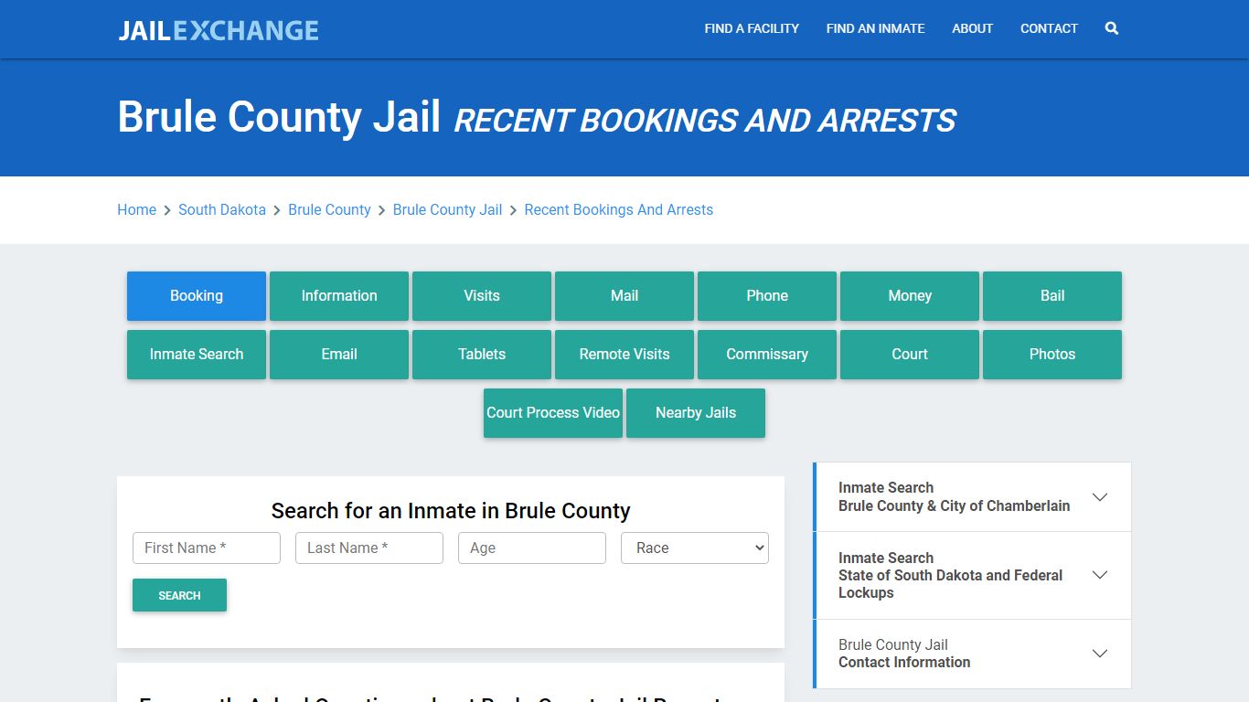 Brule County Jail Recent Bookings And Arrests - Jail Exchange