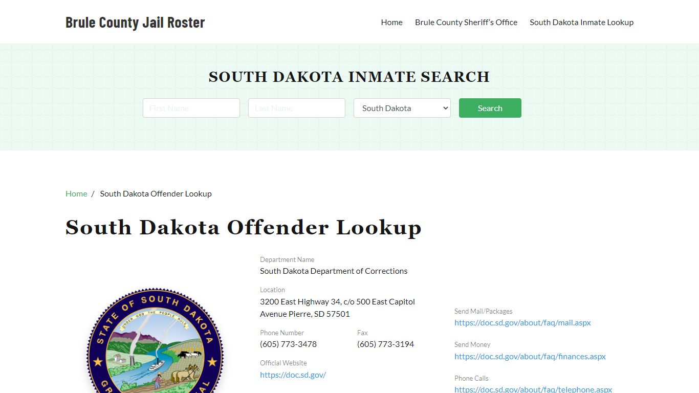 South Dakota Inmate Search, Jail Rosters - Brule County Jail