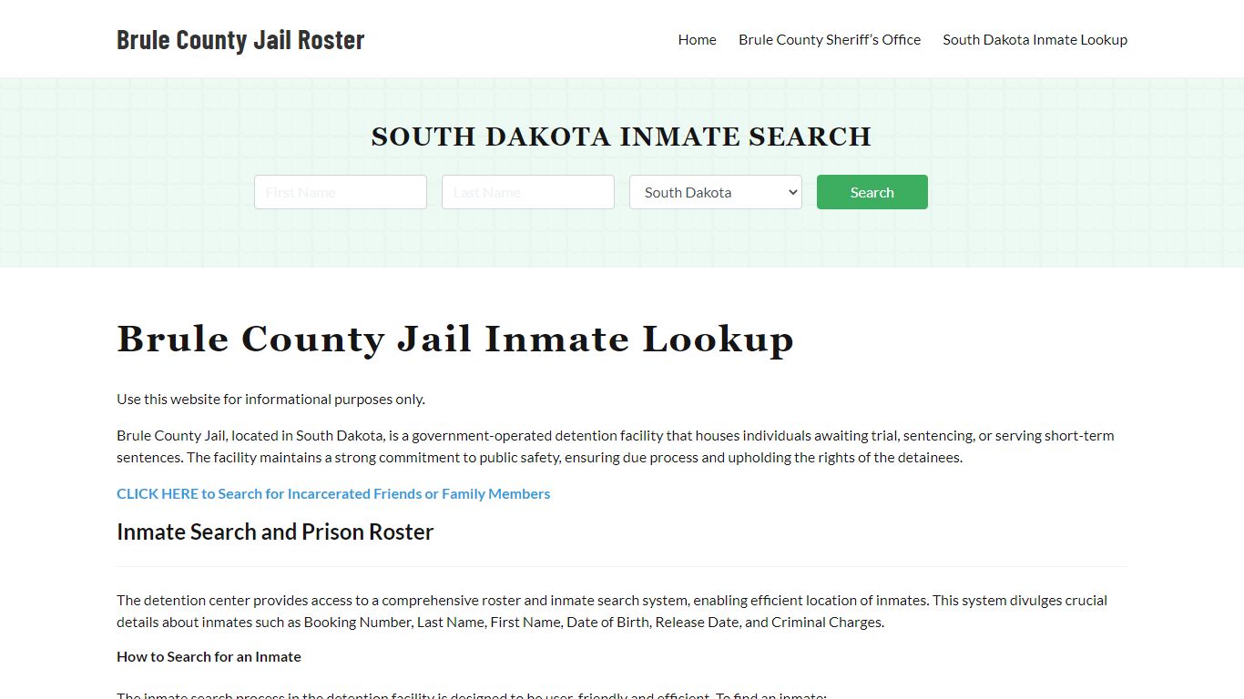 Brule County Jail Roster Lookup, SD, Inmate Search