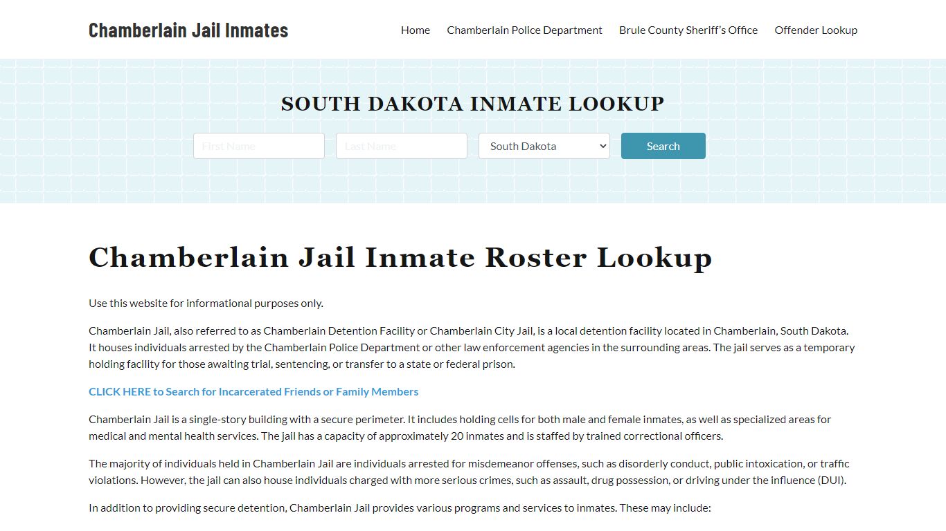 Chamberlain Jail Inmate Roster, Brule County, SD, Offender Search